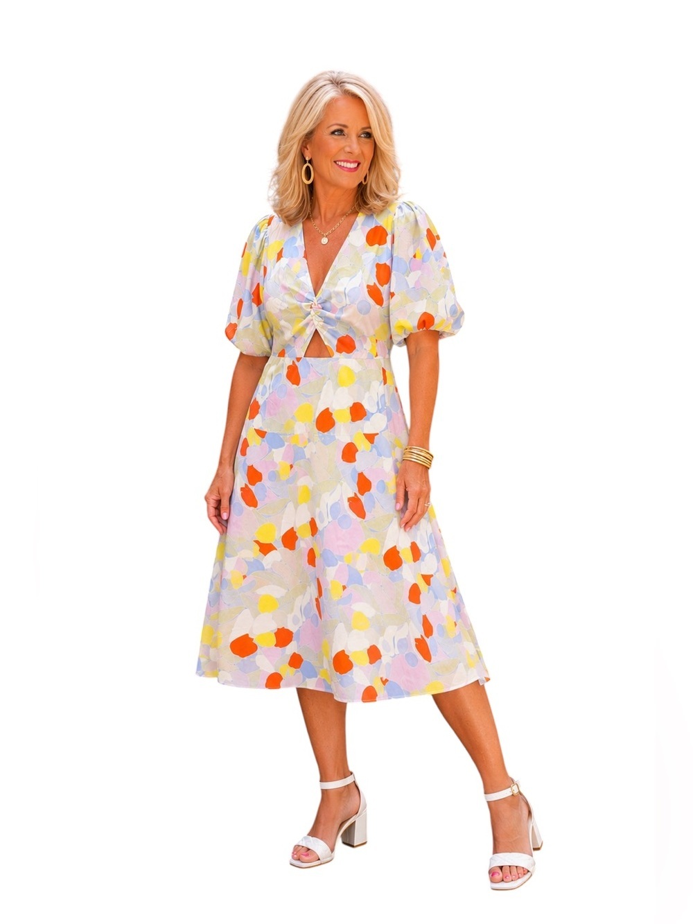 Karlie Multicolor Floral Midi Dress with Cutout Size Medium NWOT